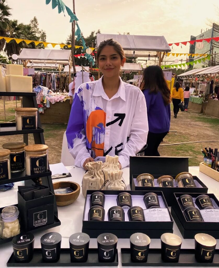 Hridi Narang with her brand's candles